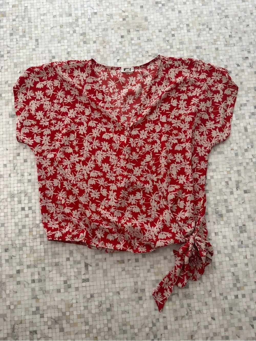 West K Floral Tie-Side Blouse in Red & White